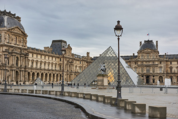 Papel de Parede Desktop França Casa Monumento Paris Museus Praça da cidade Revérbero Louvre Museum