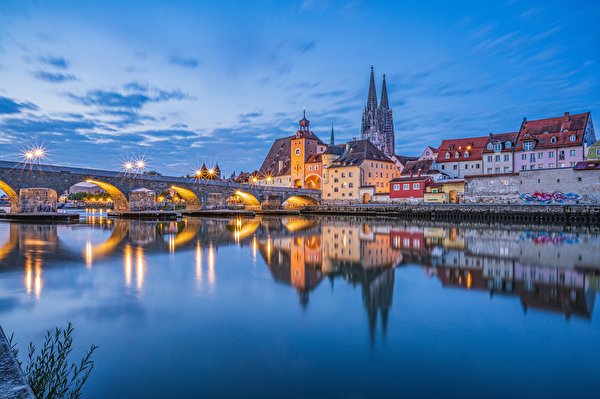 Hintergrundbilder Deutschland Flusse Brücken Gebäude Bayern Regensburg