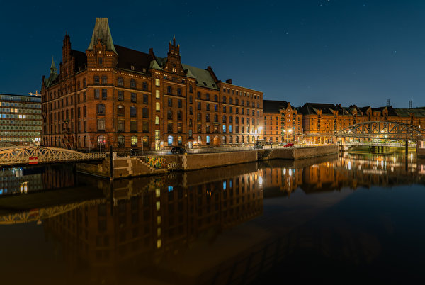 Hintergrundbilder Deutschland Hamburg Haus Flusse Brücken Nacht