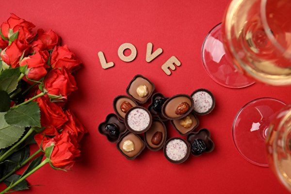 Fondos de escritorio Día de San Valentín Rosas Golosina Palabra Ingleses
