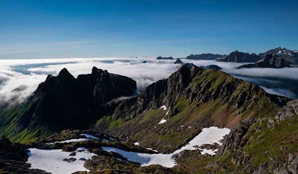 Desktop Hintergrundbilder Lofoten Norwegen Natur Gebirge Wolke 600x351 Berg