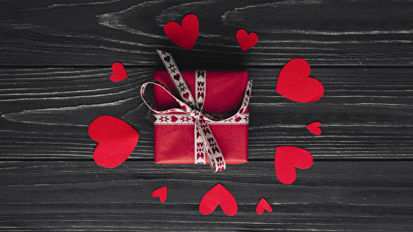 Fondos de escritorio Día de San Valentín Corazón Caja Presente Tablones de madera