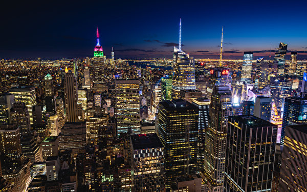 Papel de Parede Desktop EUA Casa Arranha-céus Nova Iorque Manhattan Noite