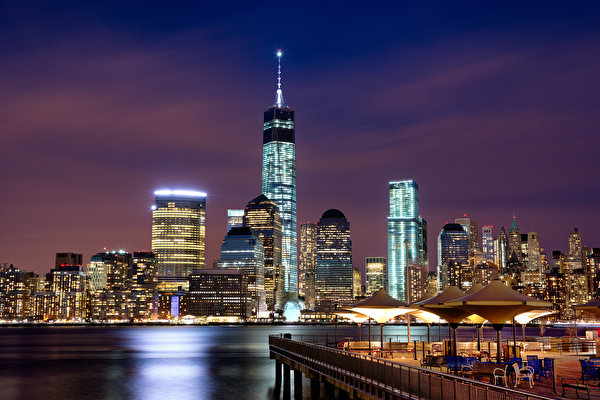 Papel de Parede Desktop EUA Casa Arranha-céus Nova Iorque Noite Torres Manhattan