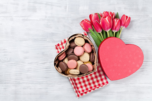 Wallpaper Bouquets Tulips Cookies Box Macaron Heart Food