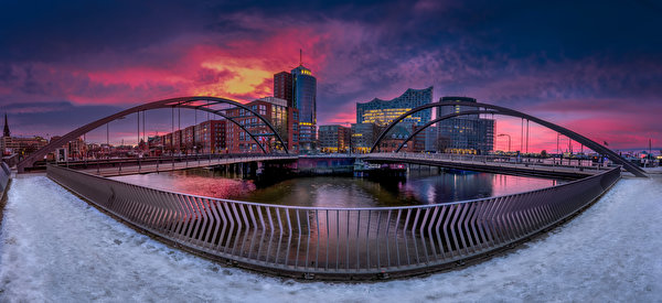 Desktop hintergrundbilder Deutschland Hamburg Panorama Flusse Brücken Haus Städte