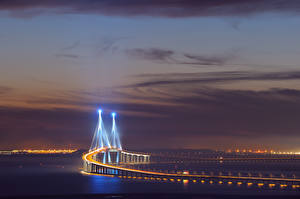 桌面壁纸，，橋，天空，韩国，晚上，Incheon，城市