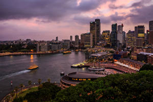 Bureaubladachtergronden Australië Huizen Aanlegsteiger Avond Sydney een stad