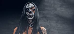 Bilder Feiertage Make Up Brünette Haar day of the dead Mädchens