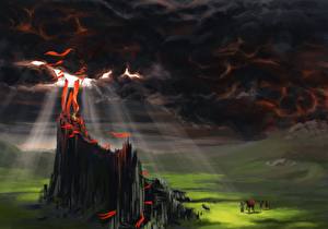 Wallpapers Thundercloud Rays of light The altar of the Red God Fantasy