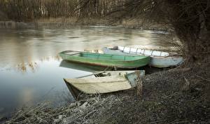 Wallpapers Boats Lake Ice Three 3 Nature