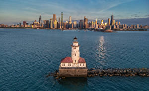 Fondos de Pantalla EE.UU. Casa Rascacielos Faro Chicago Ciudad Ciudades imágenes