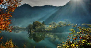 デスクトップの壁紙、、イタリア、山、湖、風景写真、光線、Lago D'Idro、自然
